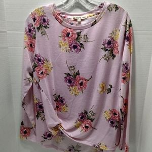Wallflowers Front Tie Floral Long Sleeve Tee -Lg